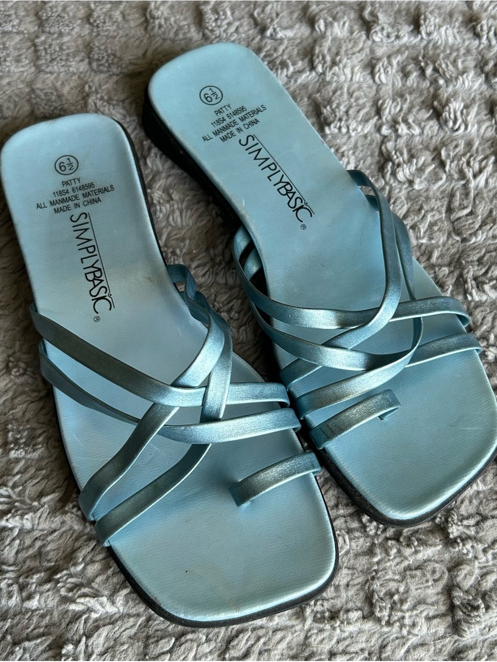 SimplyBasic Women's Strappy Slide Sandals in Light Blue